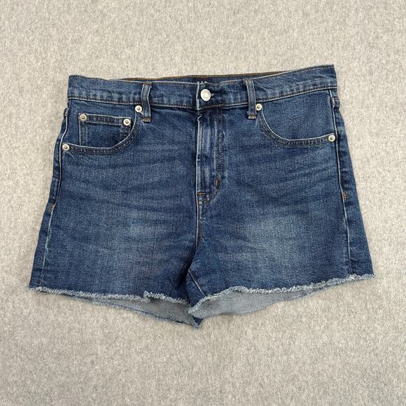 Gap Denim Cut-off Shorts WMNS SZ 29 Blue Medium Wash High Rise Frayed Hem 1969 - Picture 2 of 10